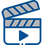 Simple icon of a film clapperboard with a play symbol.